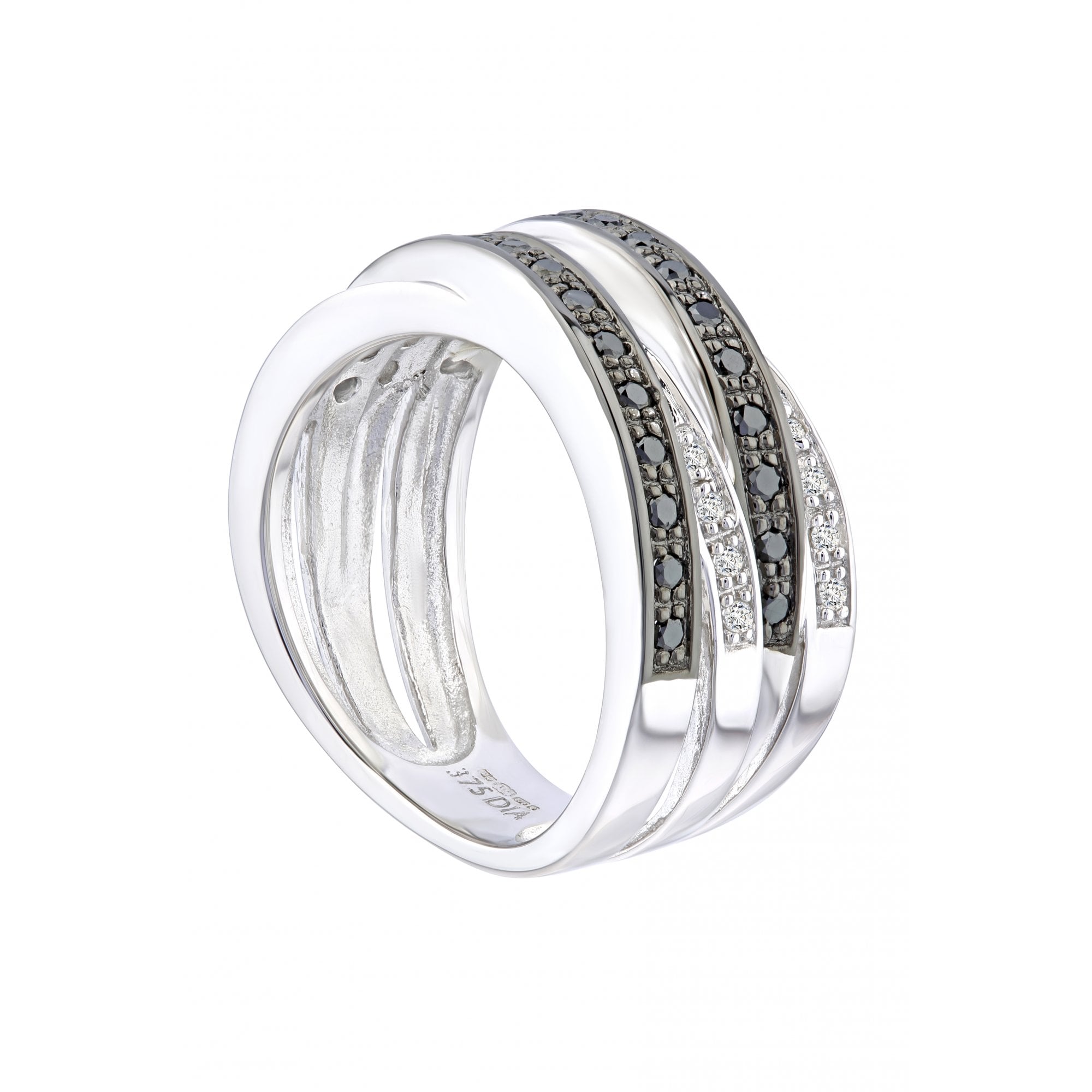 9ct White Gold 0.53 Carat Natural Black Diamond Crosover Eternity Ring