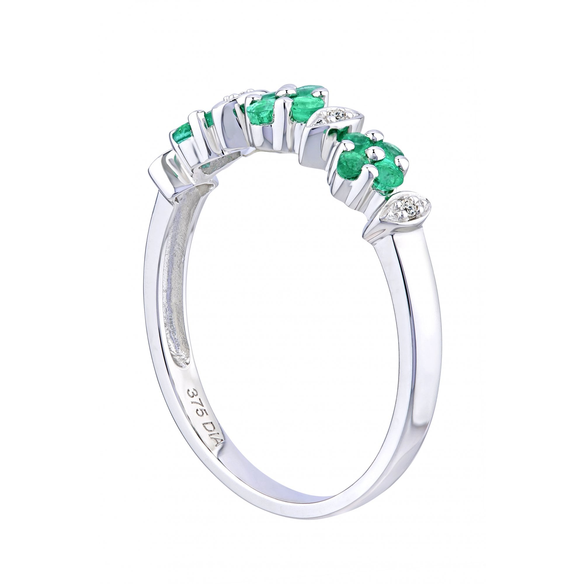 Ladies 9ct White Gold 0.02ct Diamond And Emerald Eternity Ring