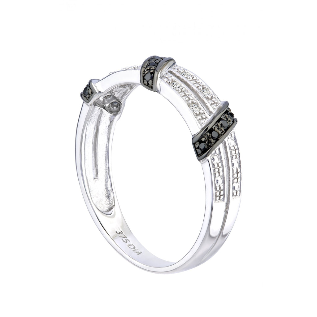 9ct White Gold 0.12 Carat Natural Black and White Diamond Crossover Eternity Ring