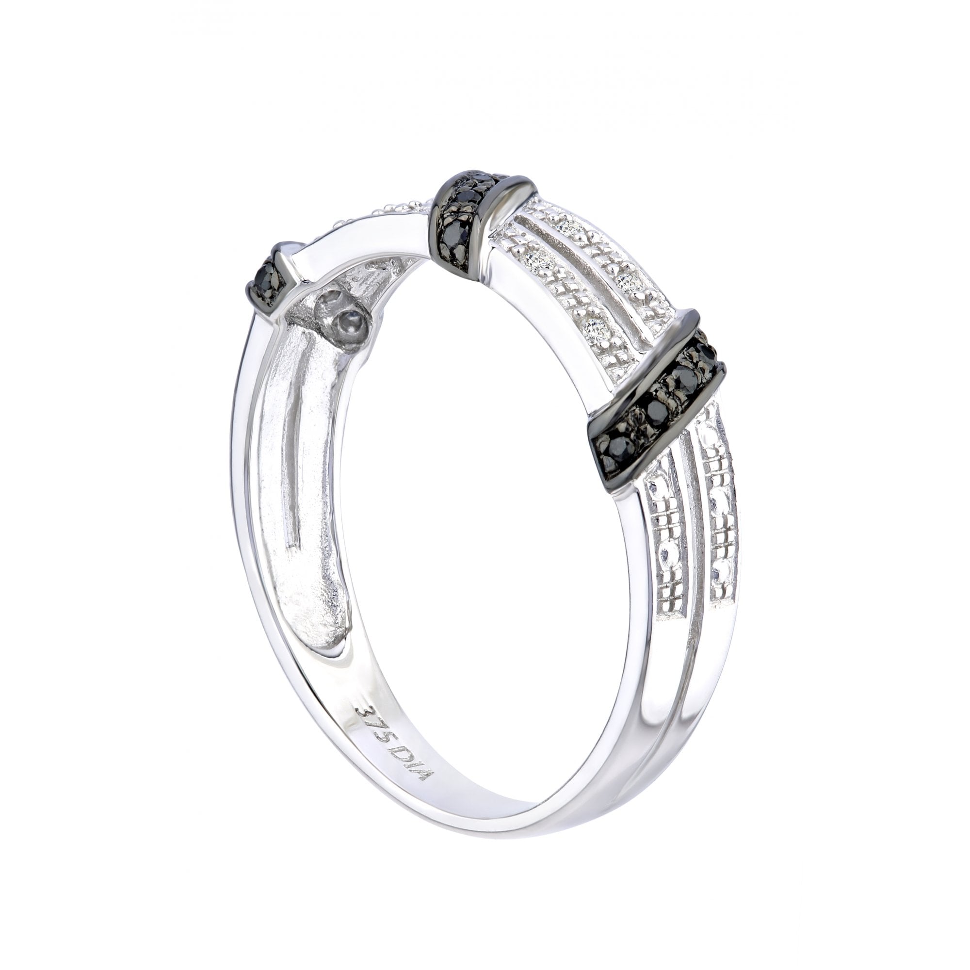 9ct White Gold 0.12 Carat Natural Black and White Diamond Crossover Eternity Ring