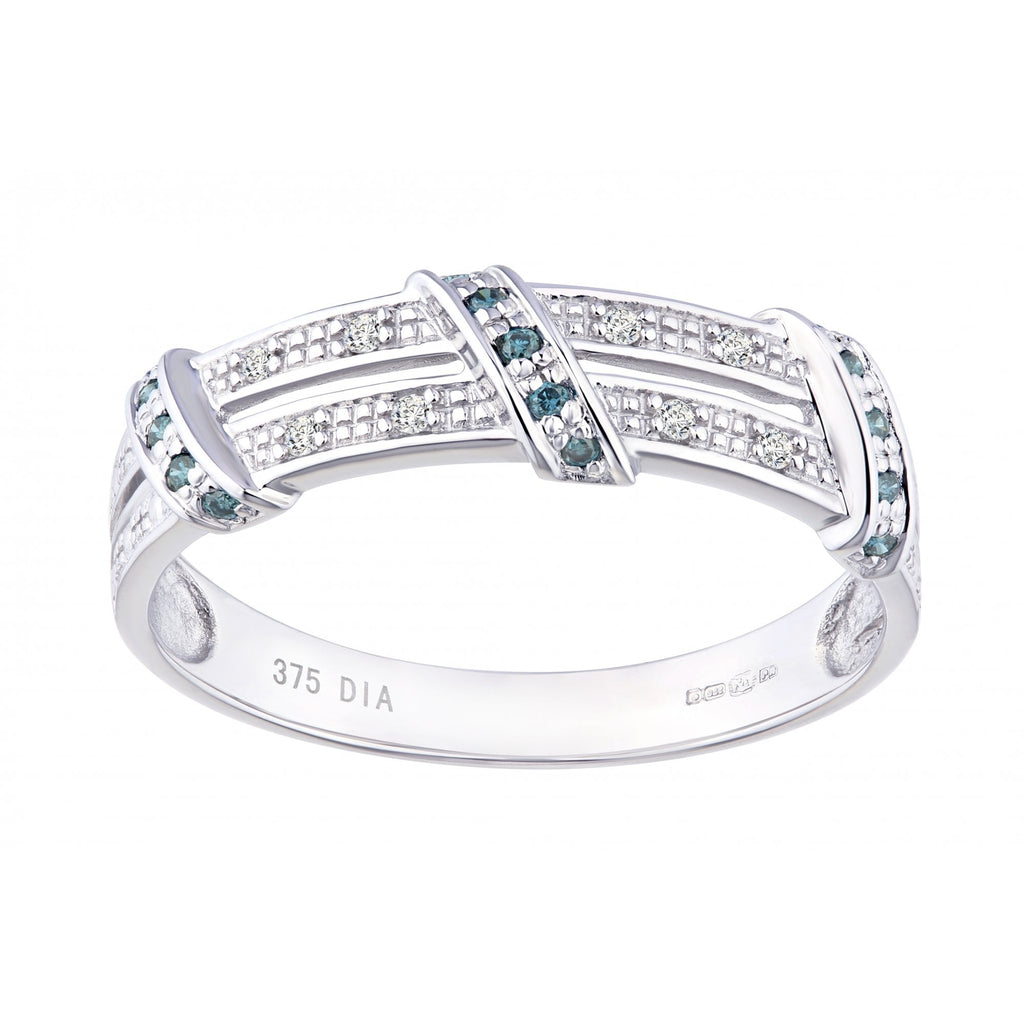 9ct White Gold 0.10 Carat Blue and White Diamond Crossover Eternity Ring
