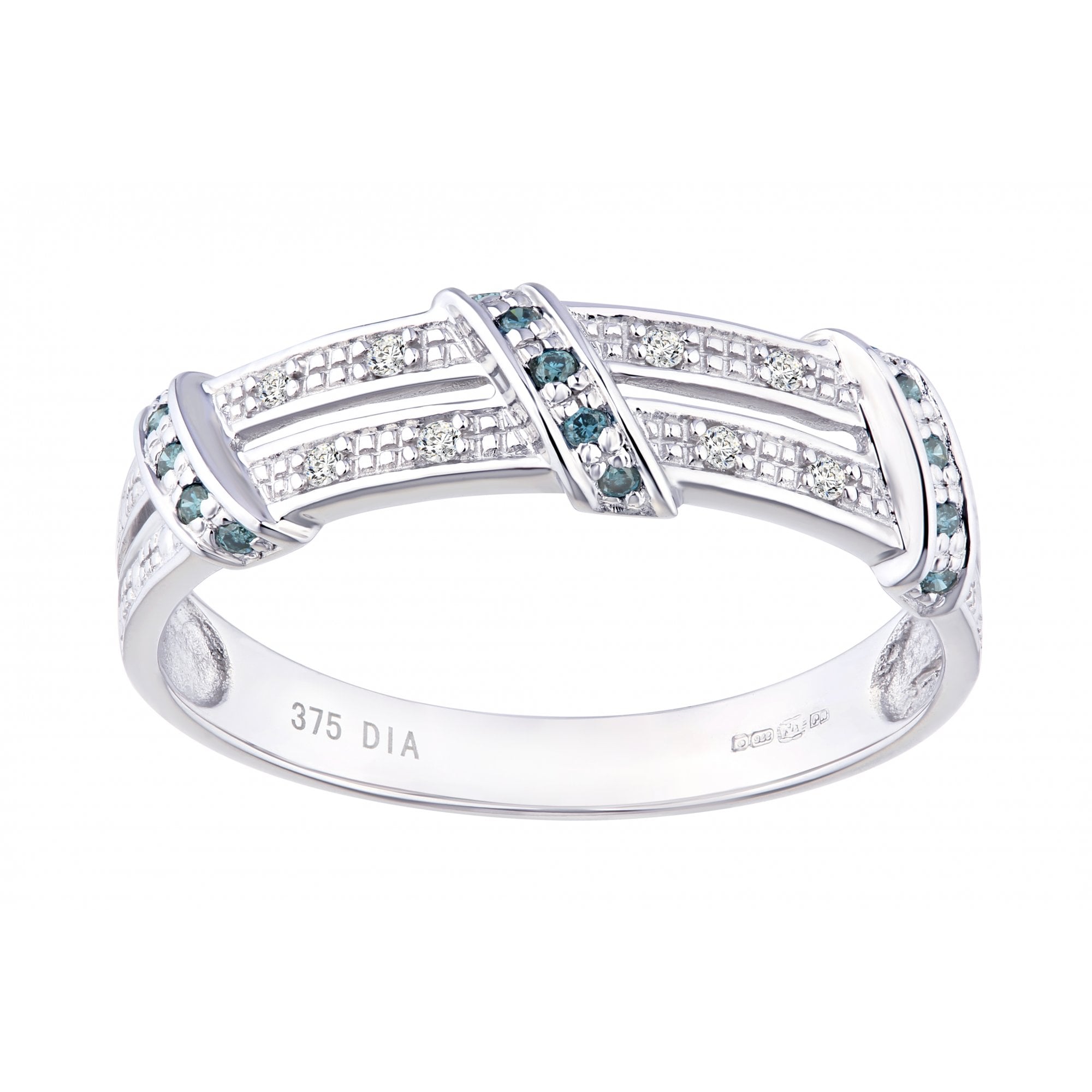 9ct White Gold 0.10 Carat Blue and White Diamond Crossover Eternity Ring