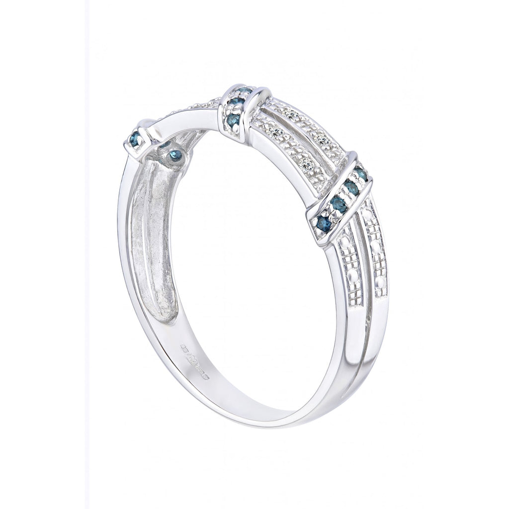 9ct White Gold 0.10 Carat Blue and White Diamond Crossover Eternity Ring