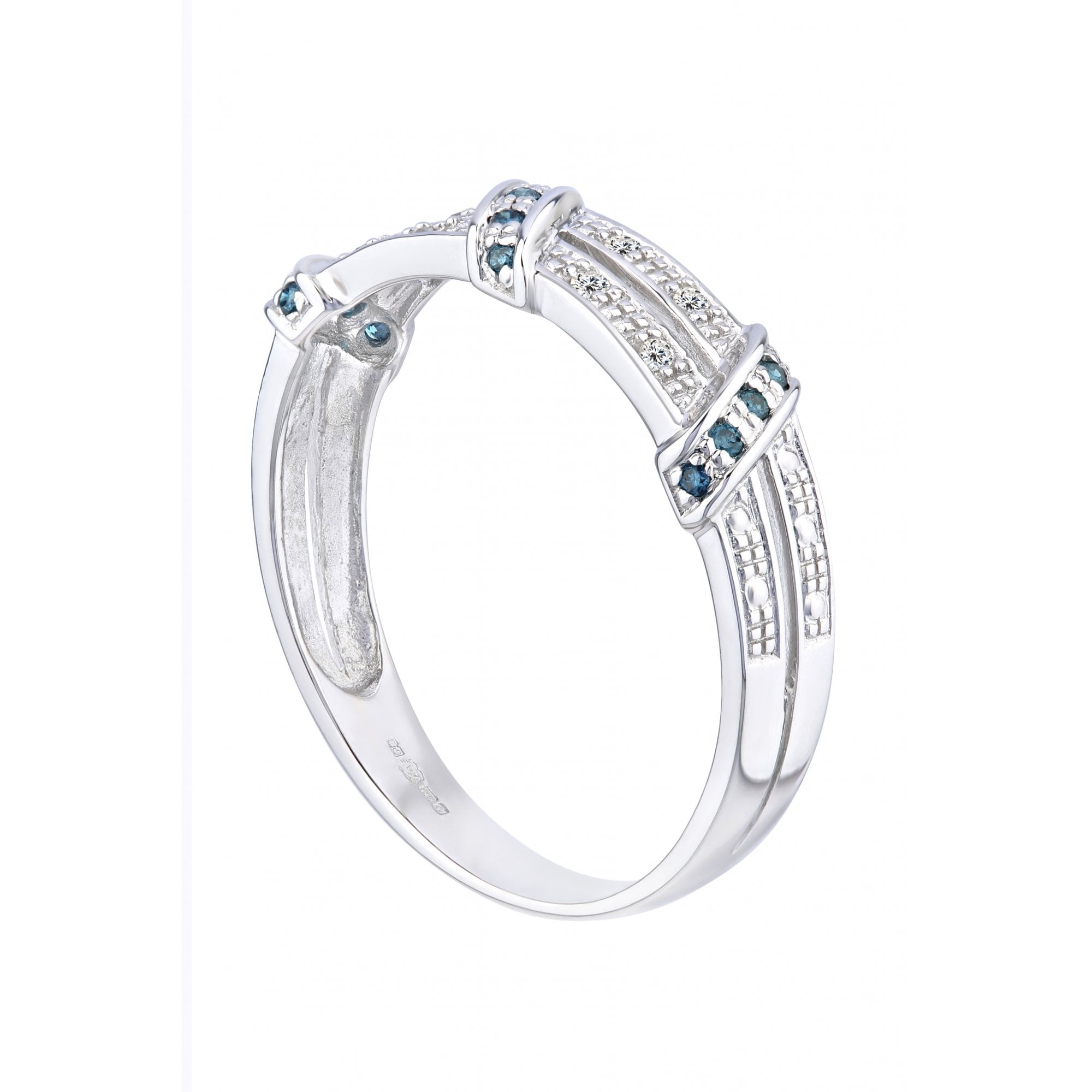 9ct White Gold 0.10 Carat Blue and White Diamond Crossover Eternity Ring