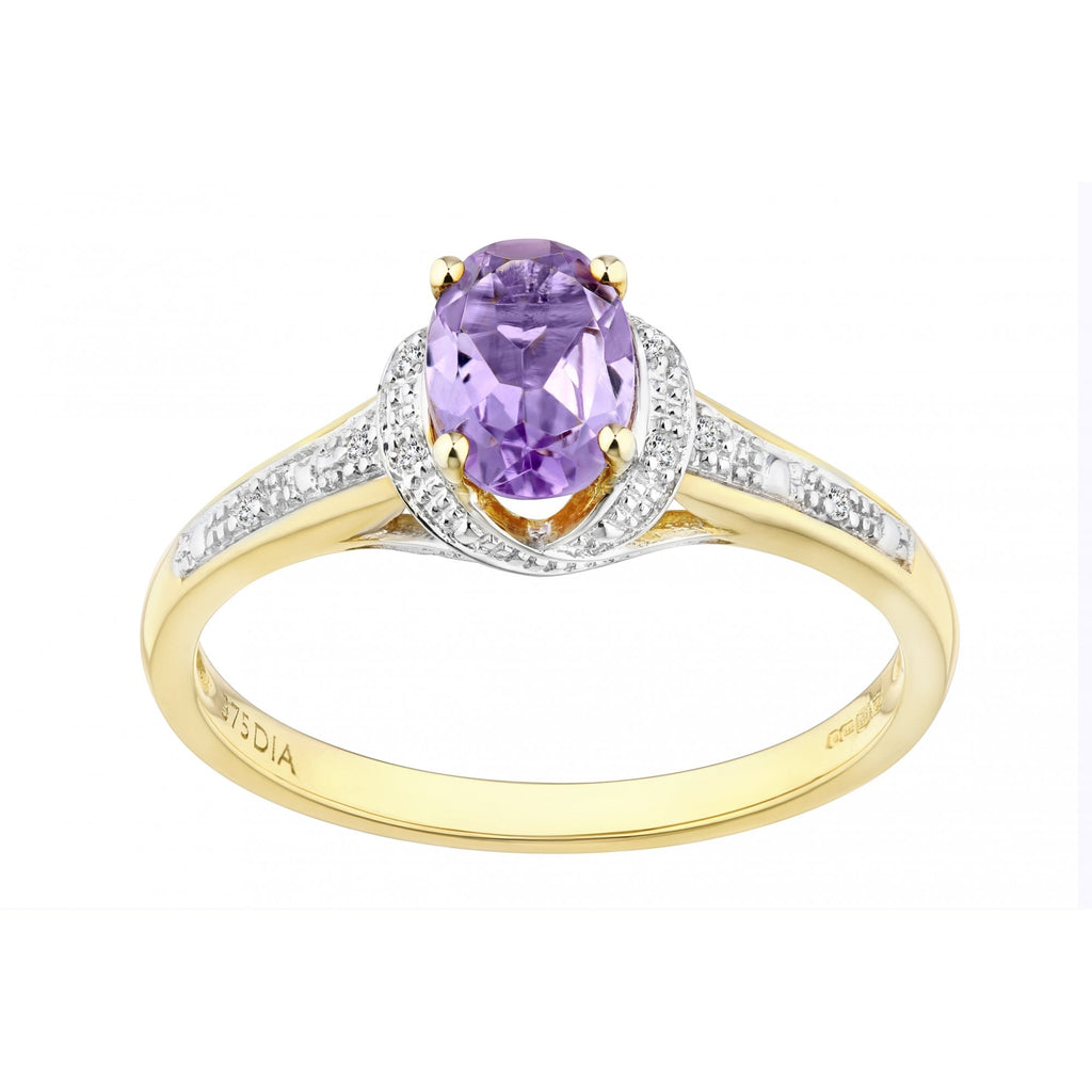 9ct Yellow Gold Amythyst and Diamond Ring