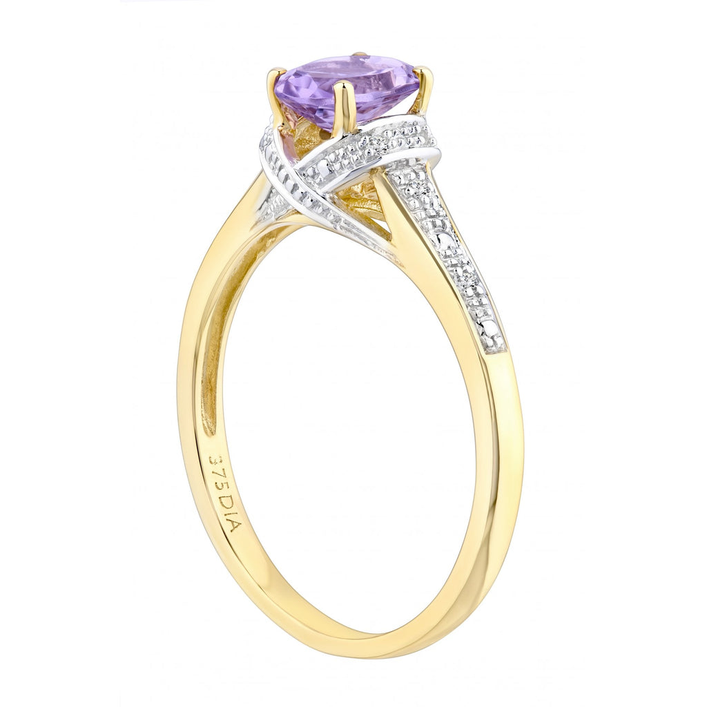 9ct Yellow Gold Amythyst and Diamond Ring