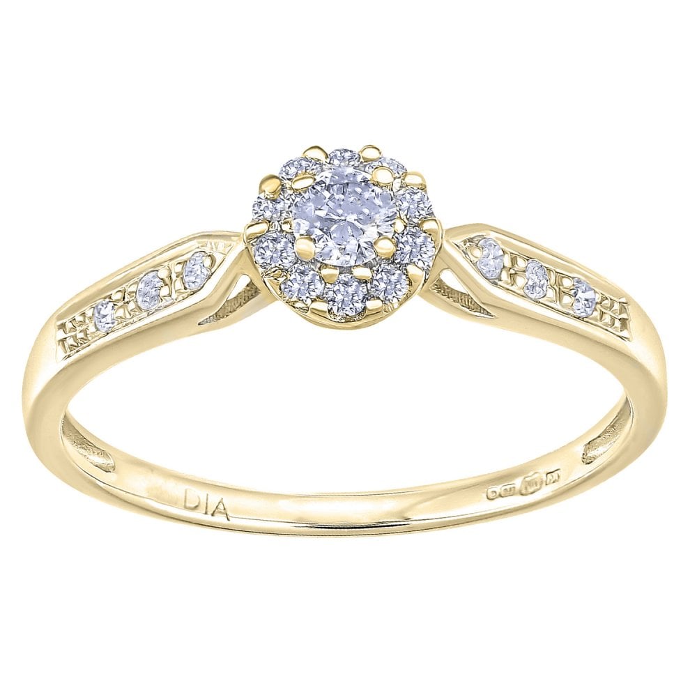 9ct Gold 0.25 Carat Natural Diamond Cluster Halo Engagement Ring