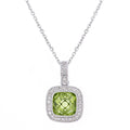 9ct White Gold Square Peridot and 0.10ct Diamond Pendant Necklace