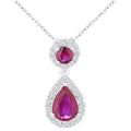 9ct White Gold Ruby Teardrop Diamond Halo Pendant Necklace
