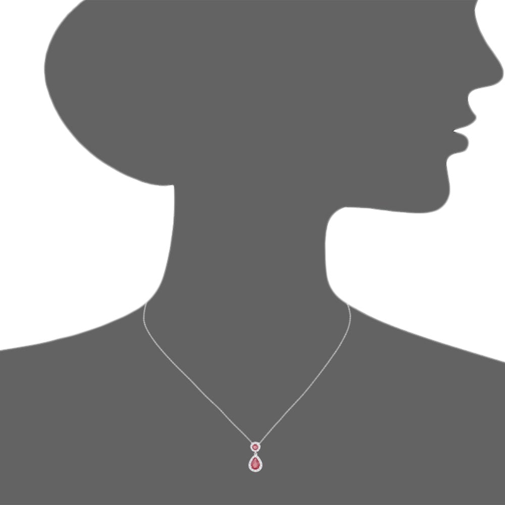 9ct White Gold Ruby Teardrop Diamond Halo Pendant Necklace