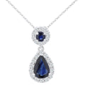 0.96 Ct Round-Pear Natural Blue Sapphire and Diamond Teardrop Necklace with Chain in 9ct White Gold Size 18 Inches