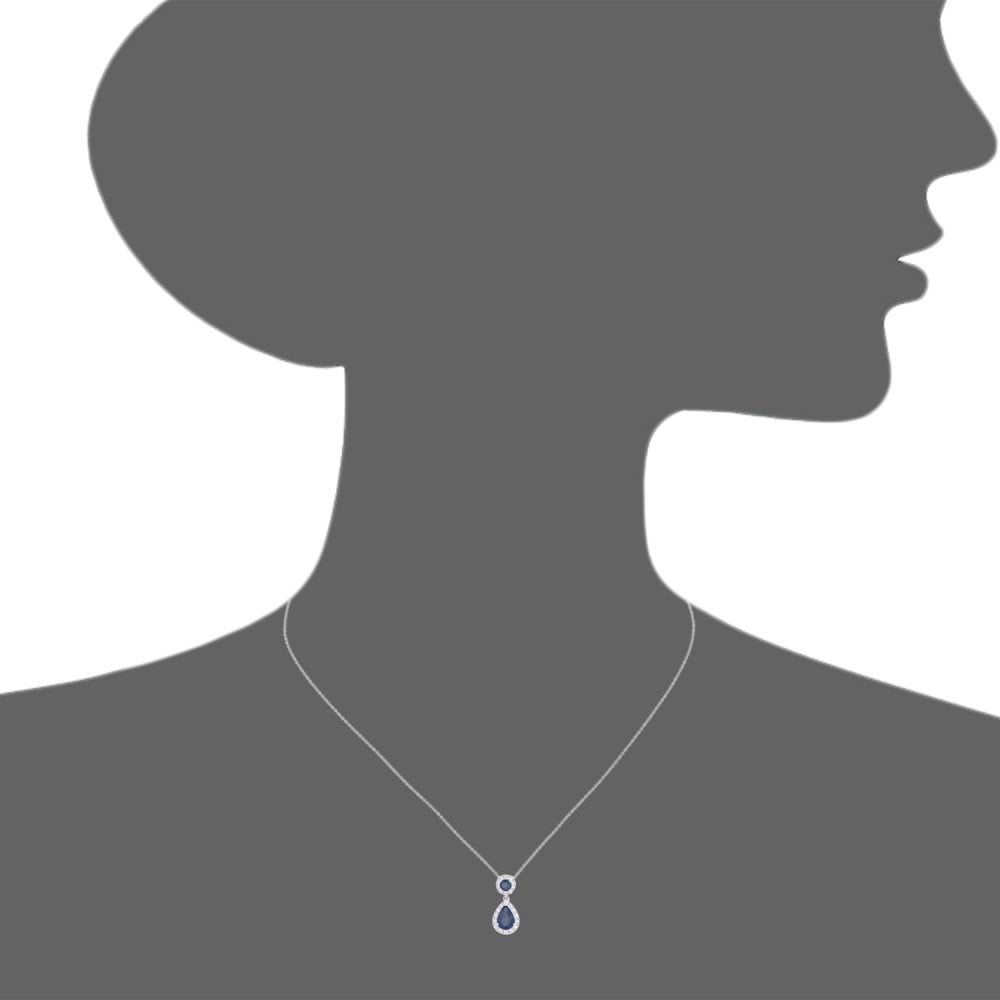 0.96 Ct Round-Pear Natural Blue Sapphire and Diamond Teardrop Necklace with Chain in 9ct White Gold Size 18 Inches