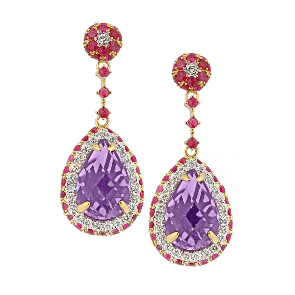 18ct Yellow Gold Multi Gem Teardrop 0.50ct Diamond Earrings