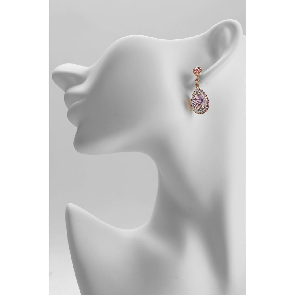 18ct Yellow Gold Multi Gem Teardrop 0.50ct Diamond Earrings