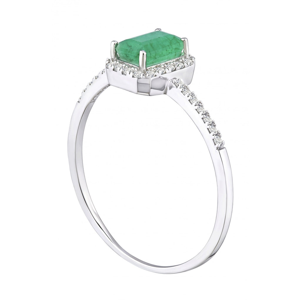 18ct White Gold 0.60ct Octagon Emerald and Diamond Halo Ring