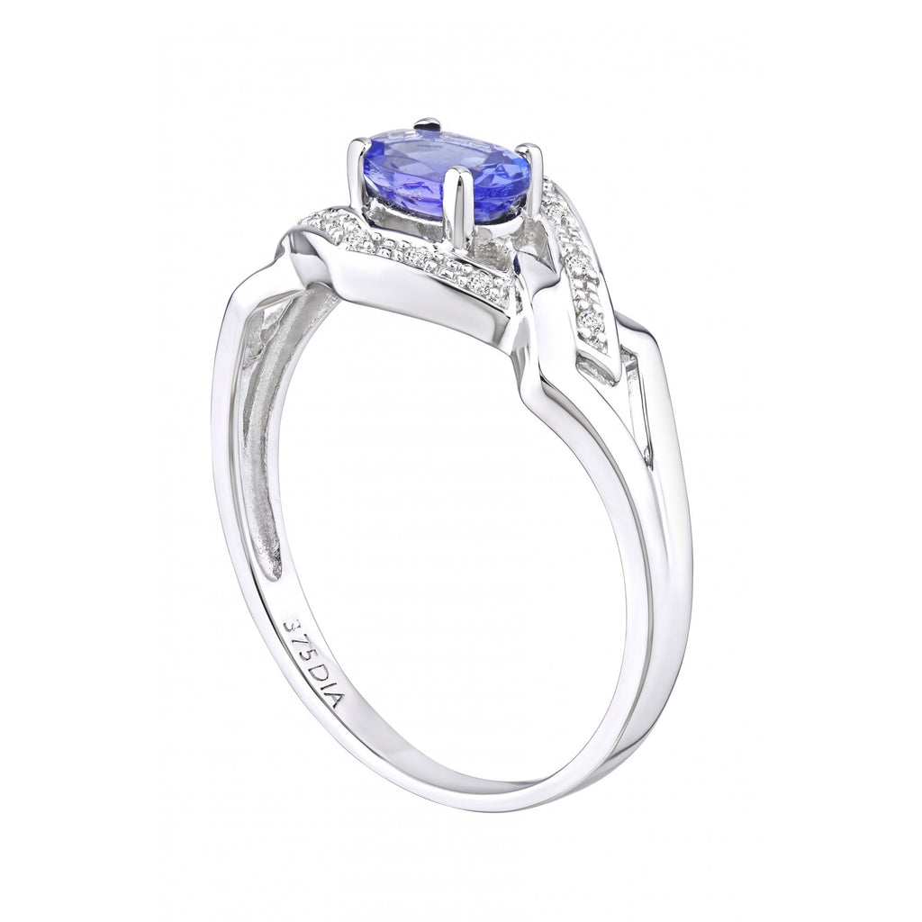 9ct White Gold Tanzanite and Pave Set 0.05ct Diamond Link Ring