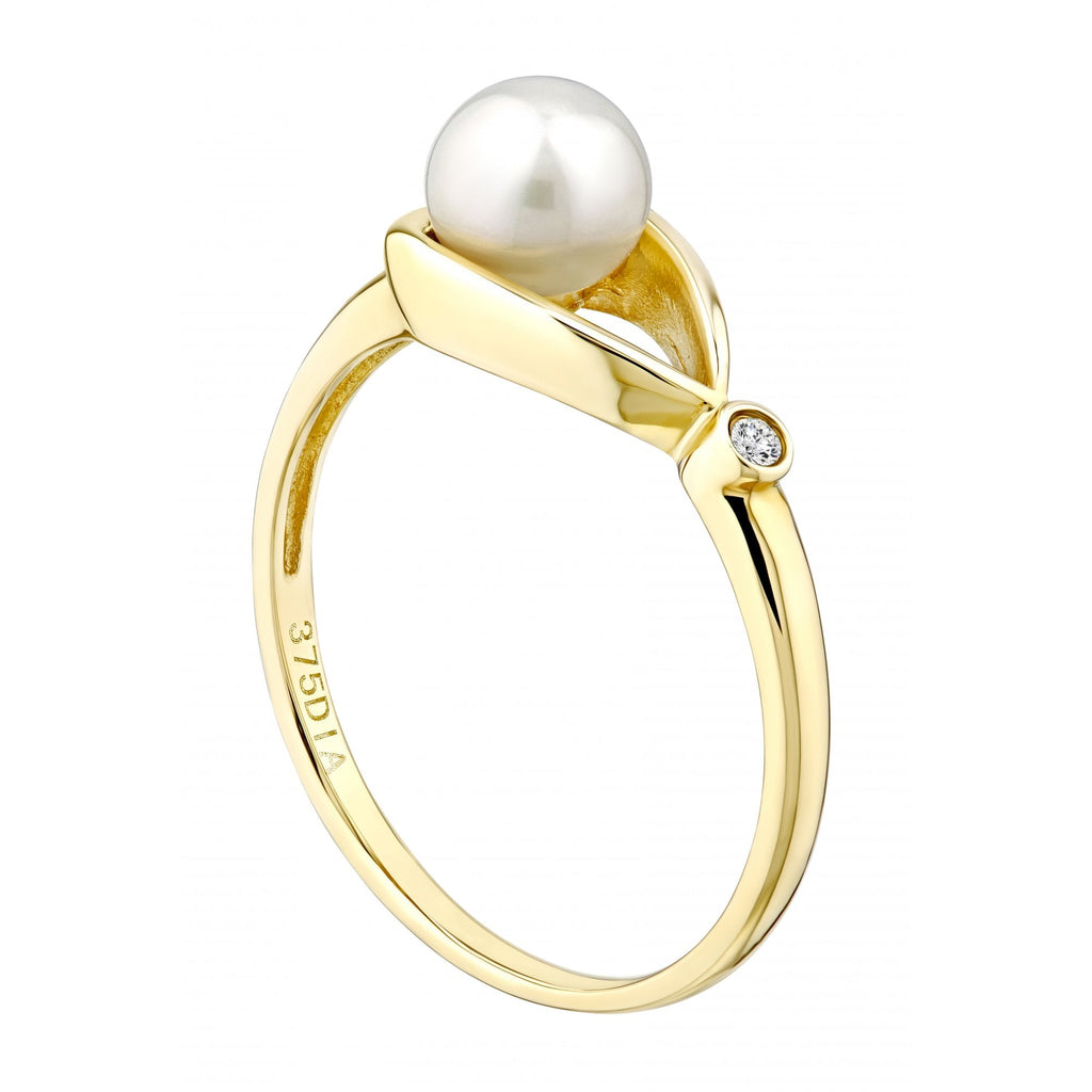 9ct Yellow Gold 0.01ct Diamond And Cultured Pearl Teardrop Ring