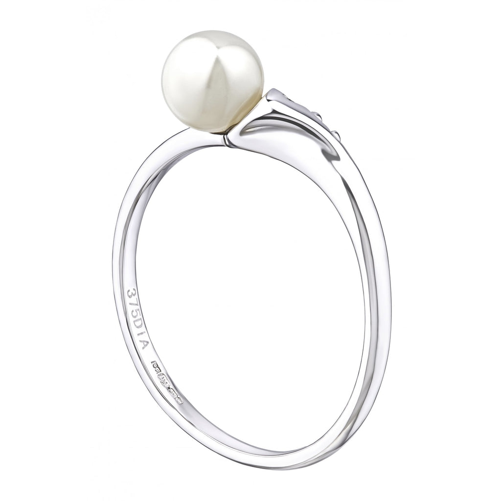 9ct White Gold 0.01ct Diamond And Cultured Pearl Ring