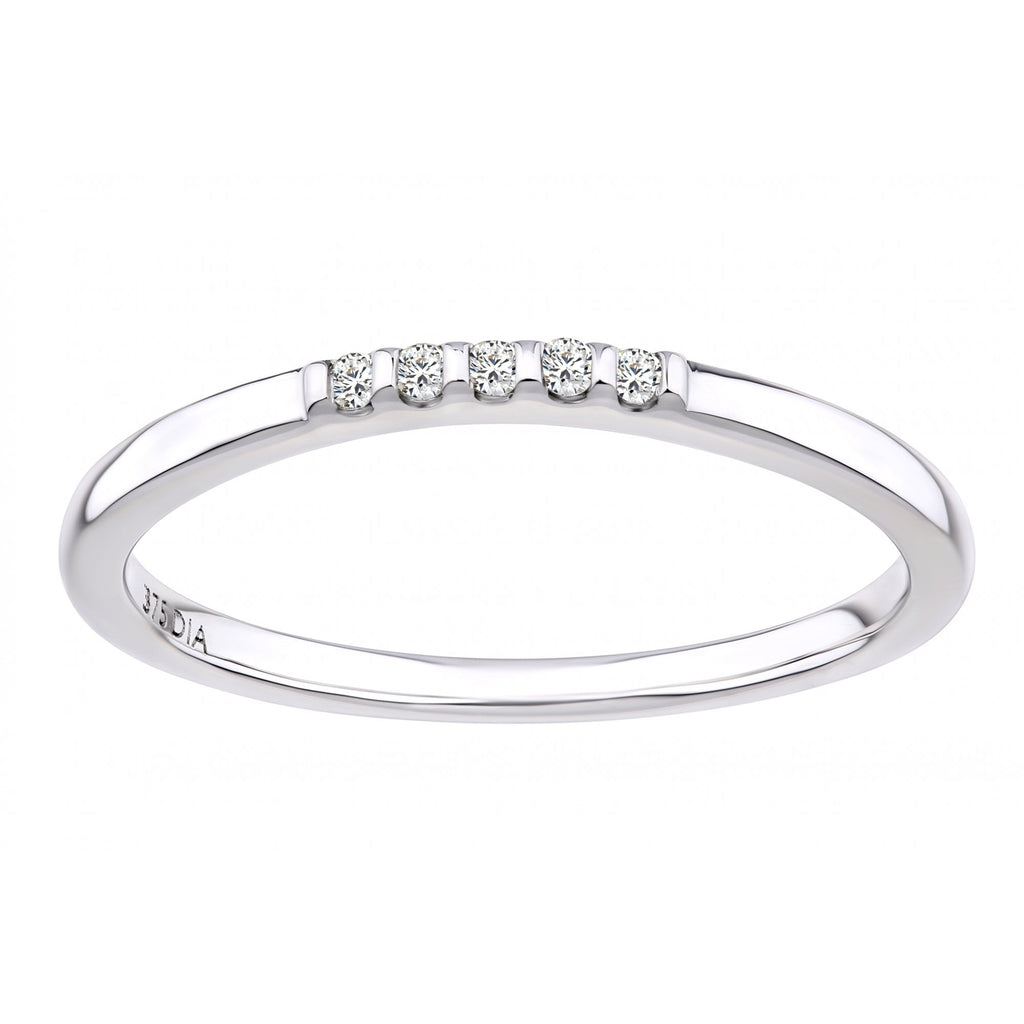 9ct White Gold 5 Stone Natural Diamond Wedding Band Ring