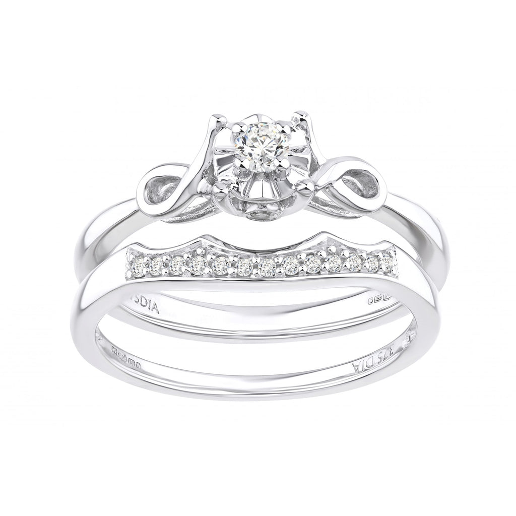9ct White Gold 0.15 Carat Natural Diamond Bridal Ring Set of 2
