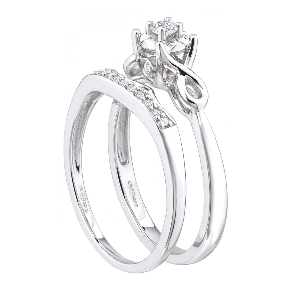 9ct White Gold 0.15 Carat Natural Diamond Bridal Ring Set of 2
