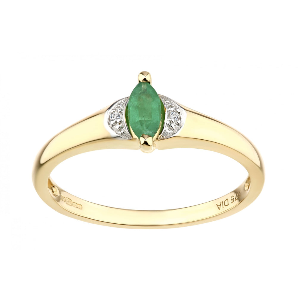 9ct Yellow Gold Marquise Emerald and Diamond Trilogy Ring