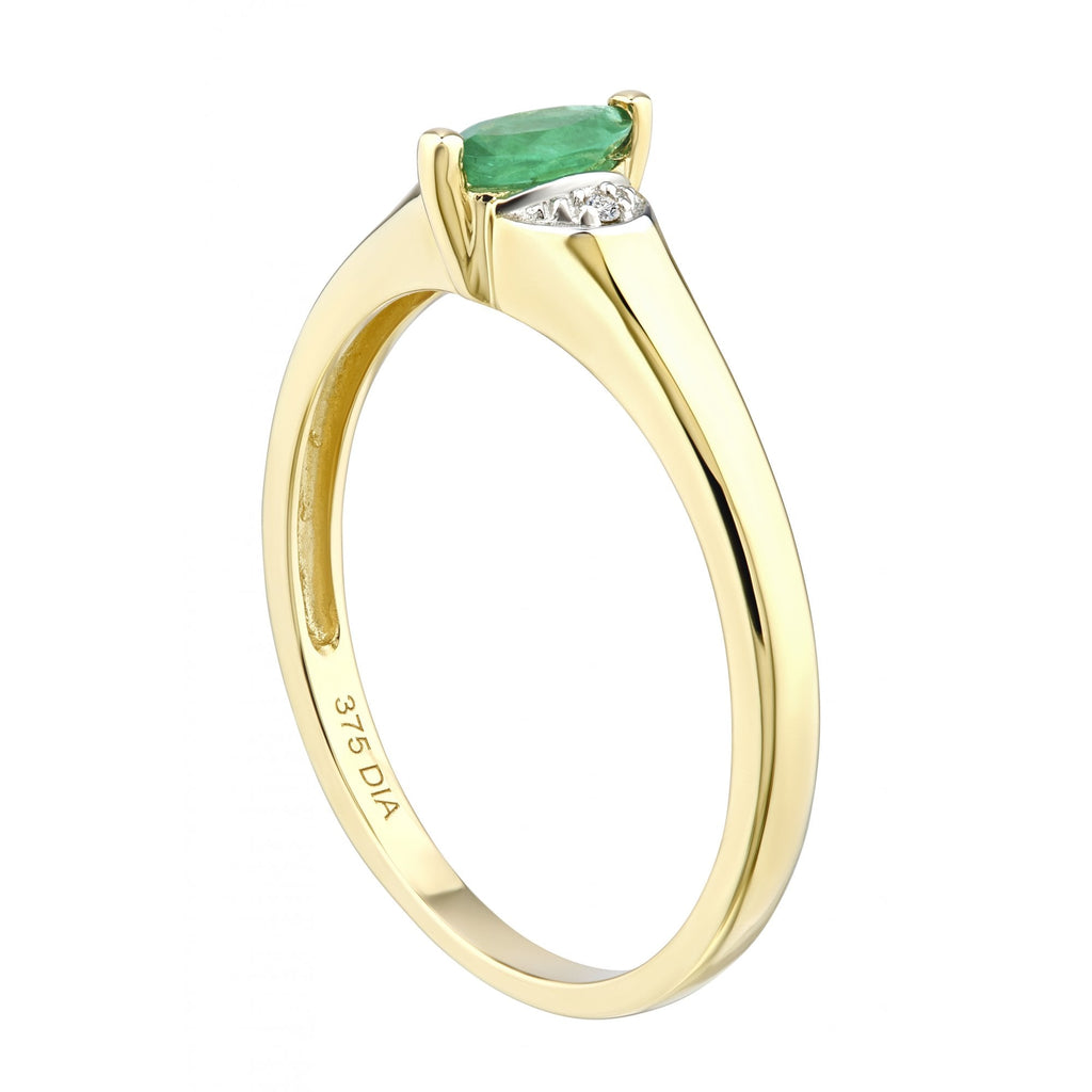 9ct Yellow Gold Marquise Emerald and Diamond Trilogy Ring