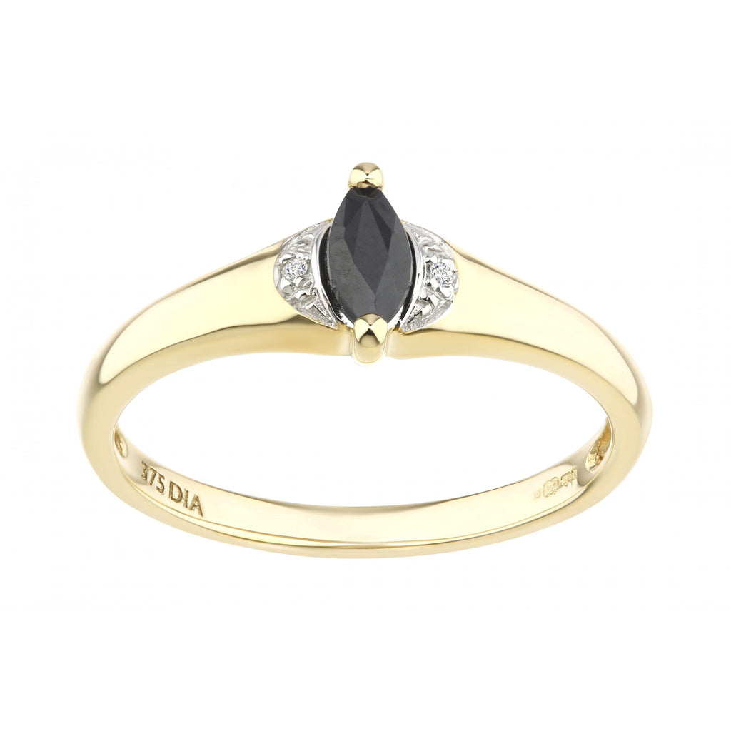 Marquise Natural Blue Sapphire and Diamond Solitaire Engagement Ring in 9ct Yellow Gold