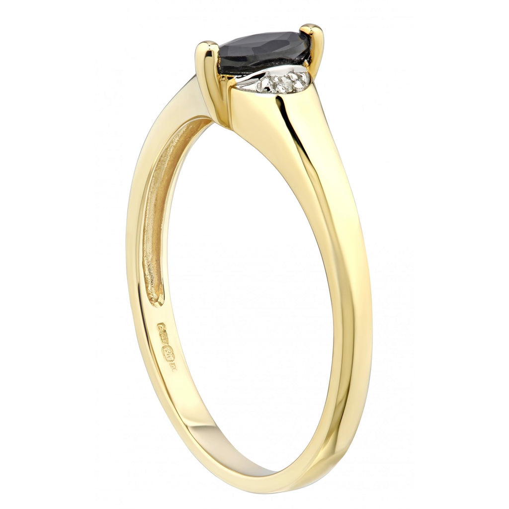 Marquise Natural Blue Sapphire and Diamond Solitaire Engagement Ring in 9ct Yellow Gold