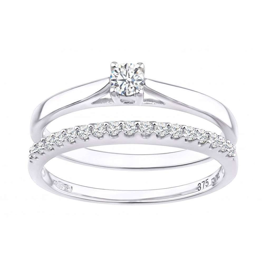 9ct White Gold 0.33 Carat Natural Diamond Solitaire and Band Bridal Ring Set
