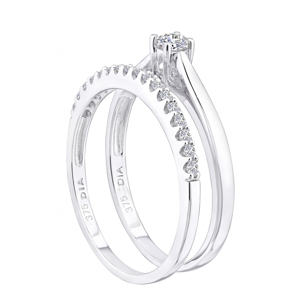 9ct White Gold 0.33 Carat Natural Diamond Solitaire and Band Bridal Ring Set