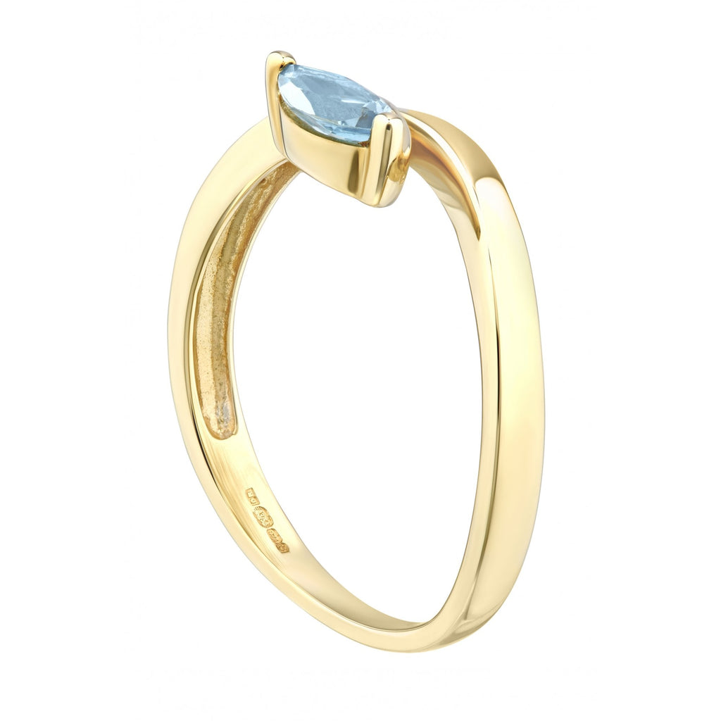 Ladies 9ct Yellow Gold 0.01ct Diamond and Marquise Blue Topaz Ring