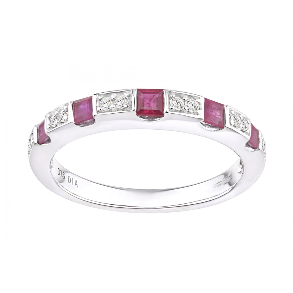 Ladies 9ct White Gold 0.10ct Diamond And Ruby Eternity Ring