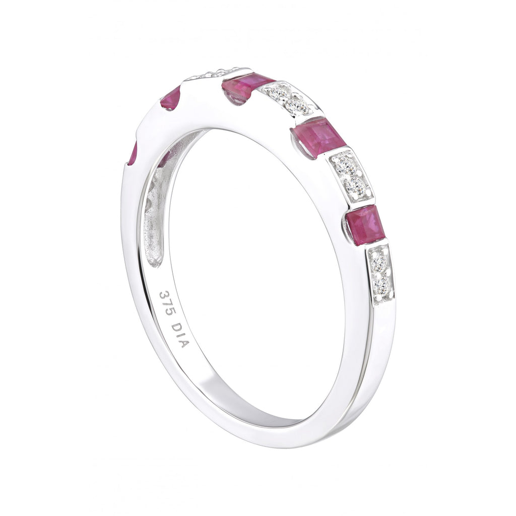 Ladies 9ct White Gold 0.10ct Diamond And Ruby Eternity Ring