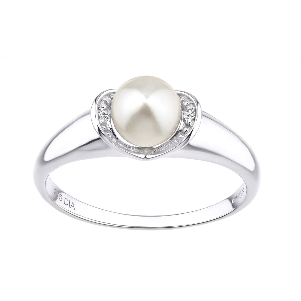 9ct White Gold 0.01ct Diamond And Cultured Pearl Ring