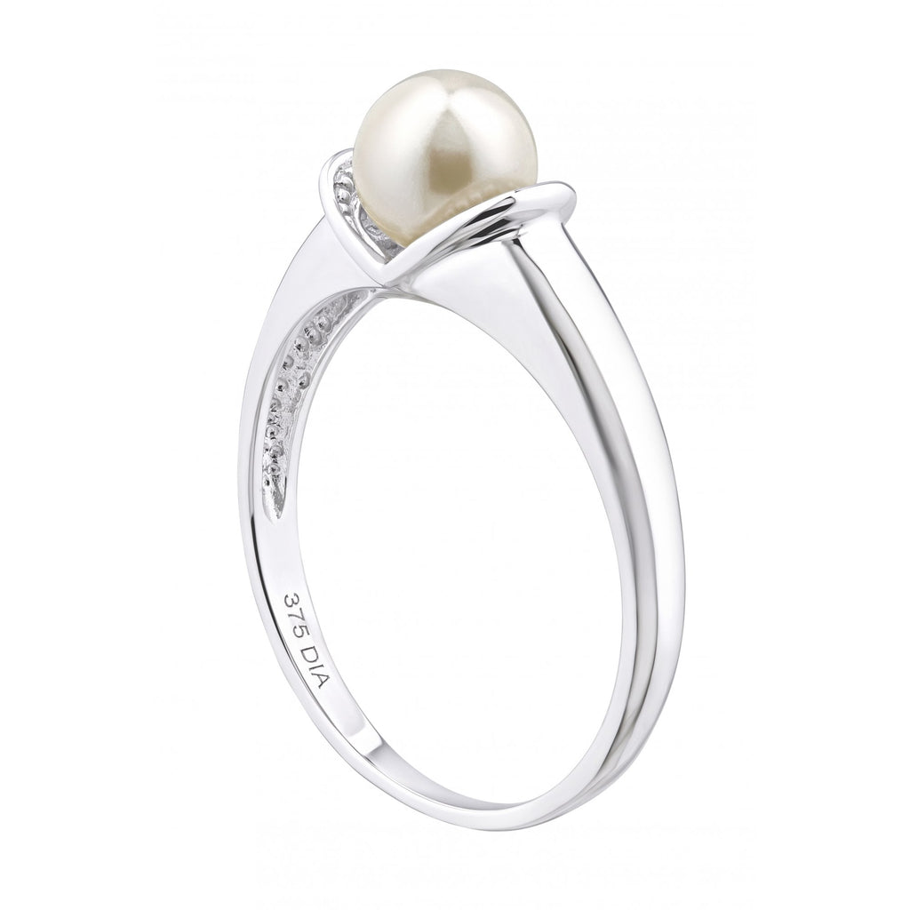 9ct White Gold 0.01ct Diamond And Cultured Pearl Ring