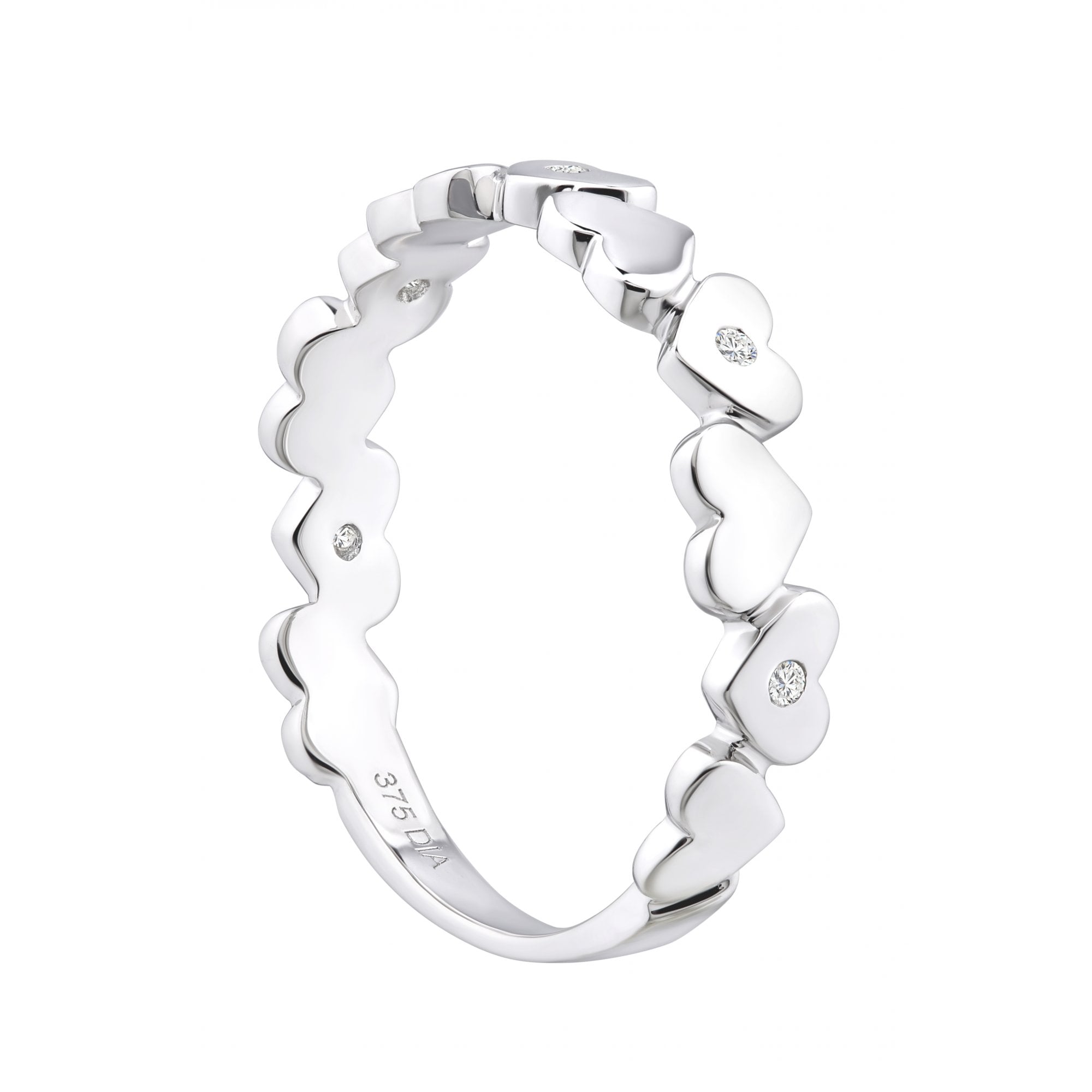 9ct White Gold Natural Diamond Hearts Band Ring