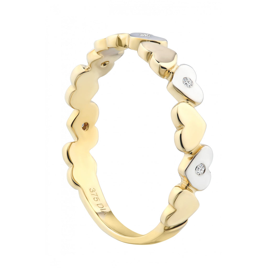 9ct Yellow and White Gold Natural Diamond Hearts Band Ring