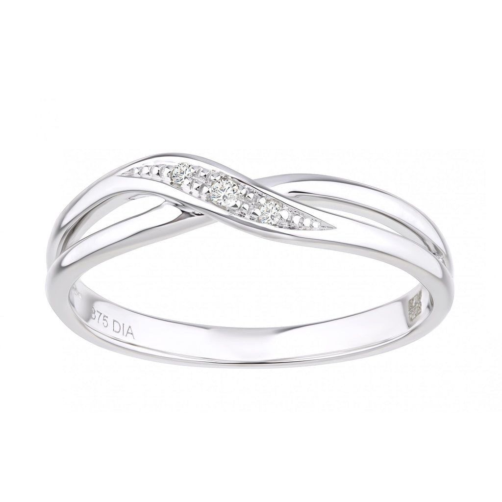 9ct White Gold Natural Diamond Crossover Ring