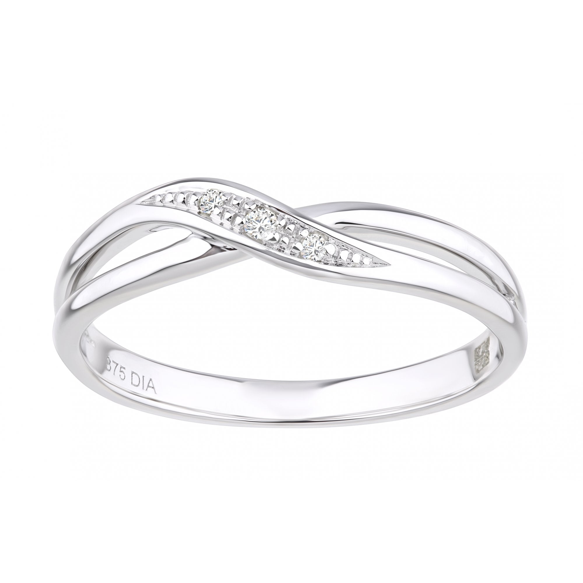 9ct White Gold Natural Diamond Crossover Ring