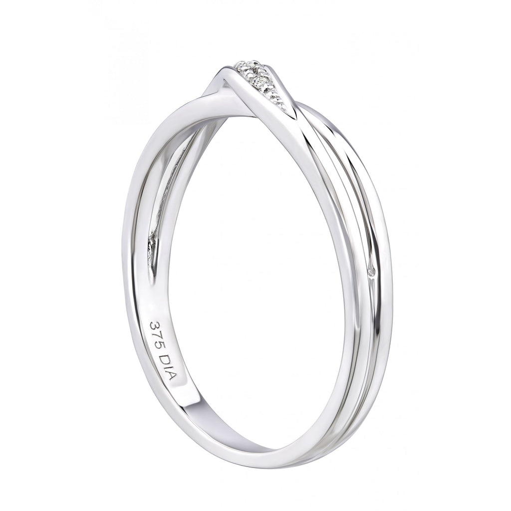 9ct White Gold Natural Diamond Crossover Ring