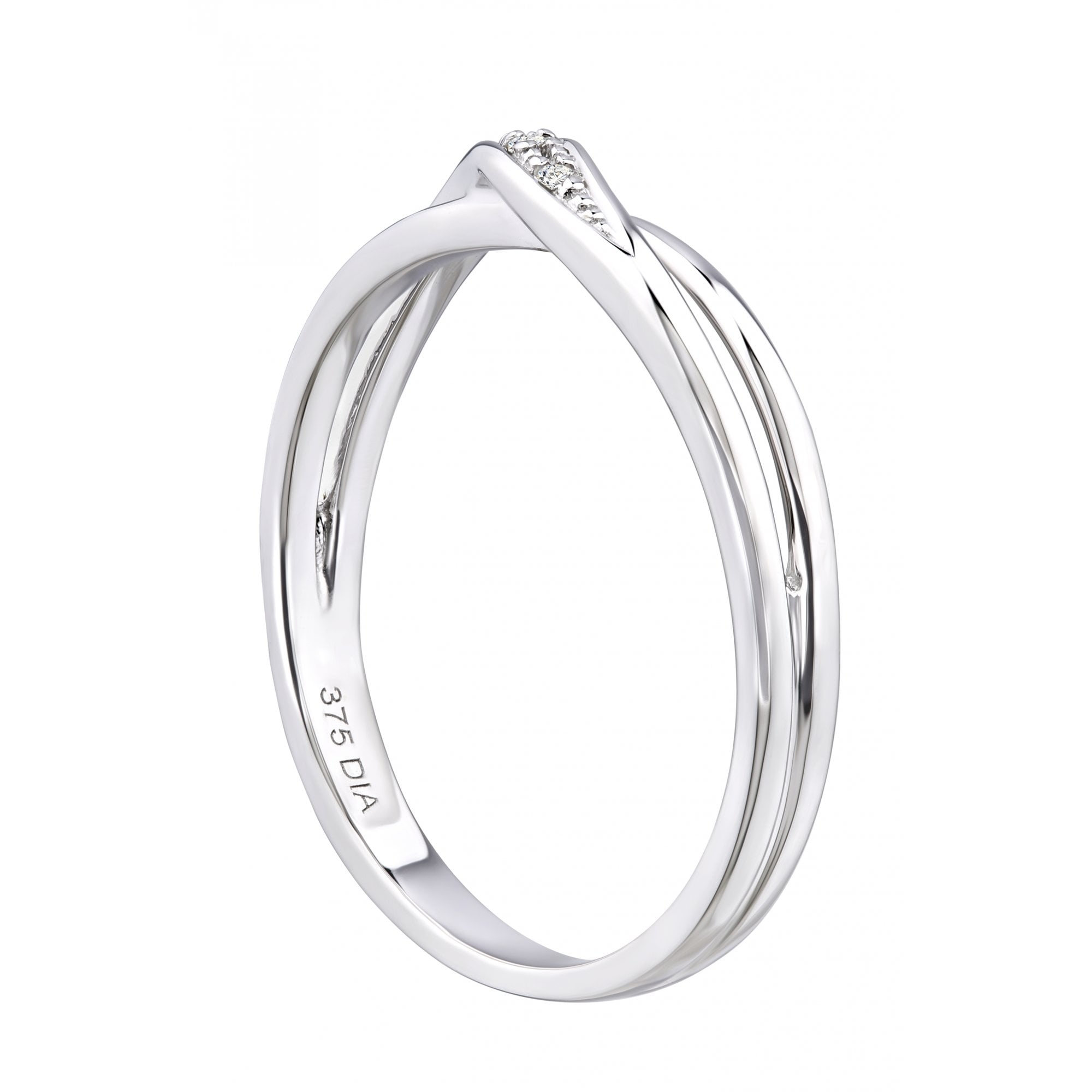 9ct White Gold Natural Diamond Crossover Ring