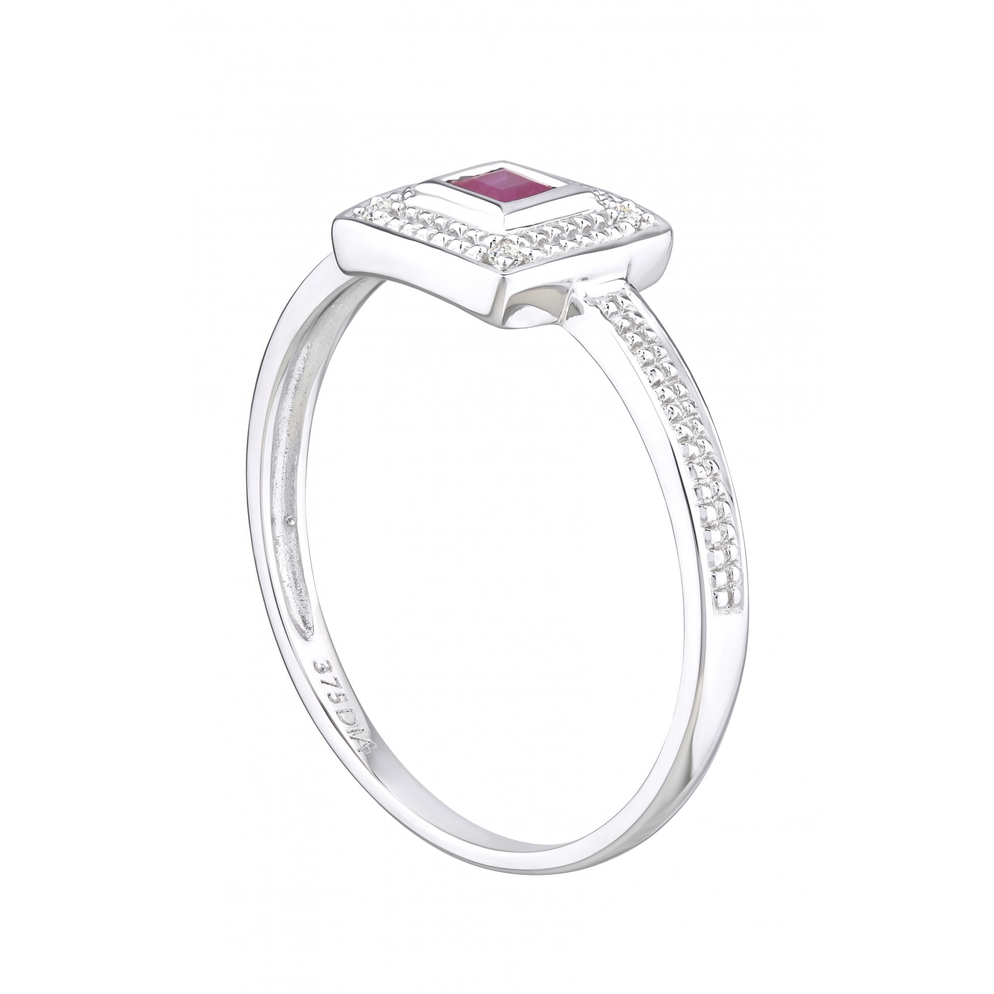 Ladies 9ct White Gold 0.02ct Diamond and Ruby Cluster Ring