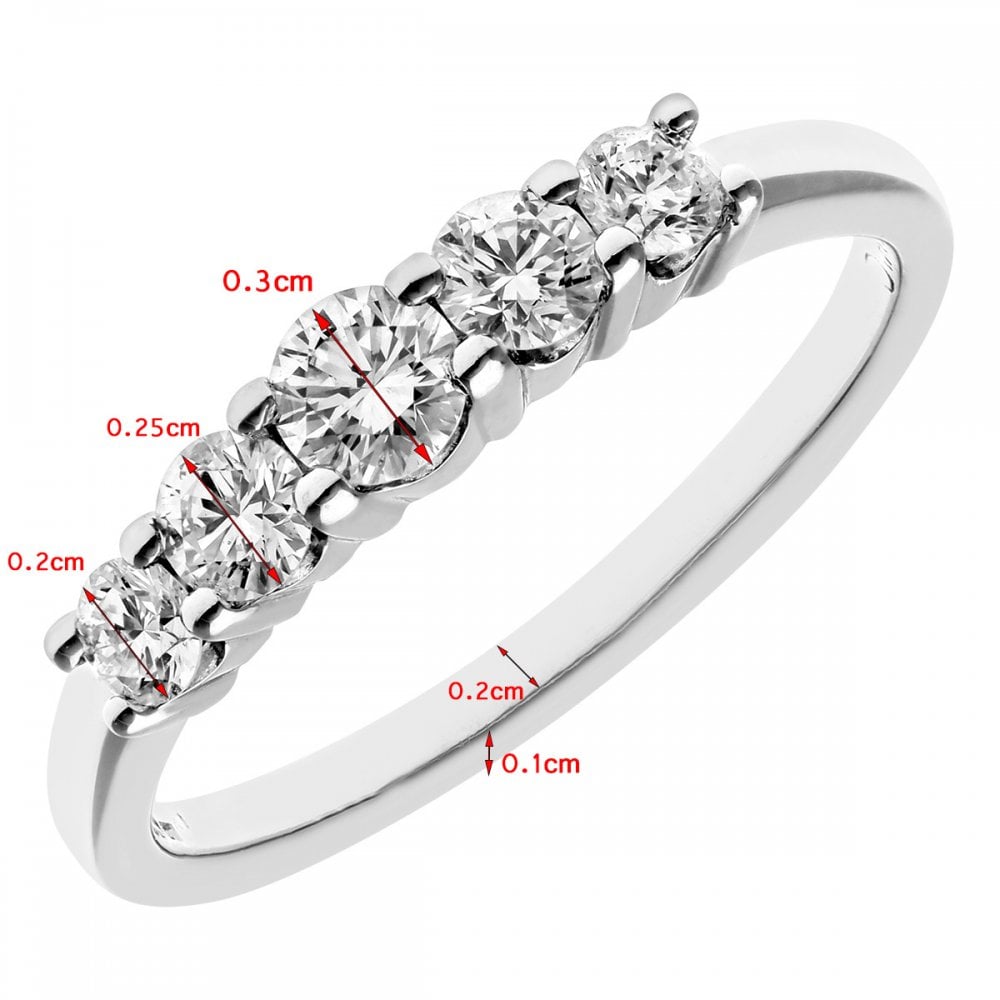 Naava 18ct White Gold 5 stone Eternity Ring, IJ/I Certified Diamonds, Round Brilliant, 0.50ct, White Gold