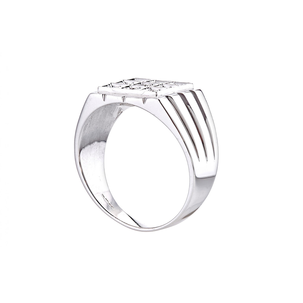 9ct White Gold Stone Set Mens Square Signet Ring By Citerna