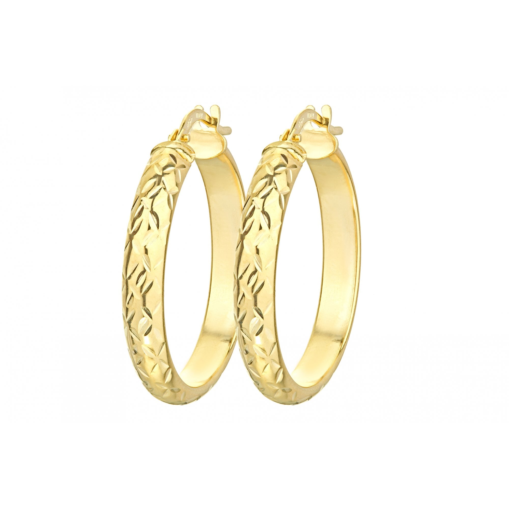 9ct Yellow Gold 20mm Diameter Diamond Cut Hoop Earrings