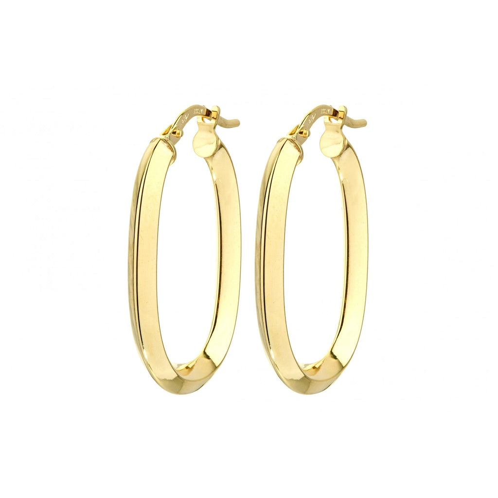 Knife Edge Oval Medium Hoop Earrings 9ct Yellow Gold | Prime Jewellery