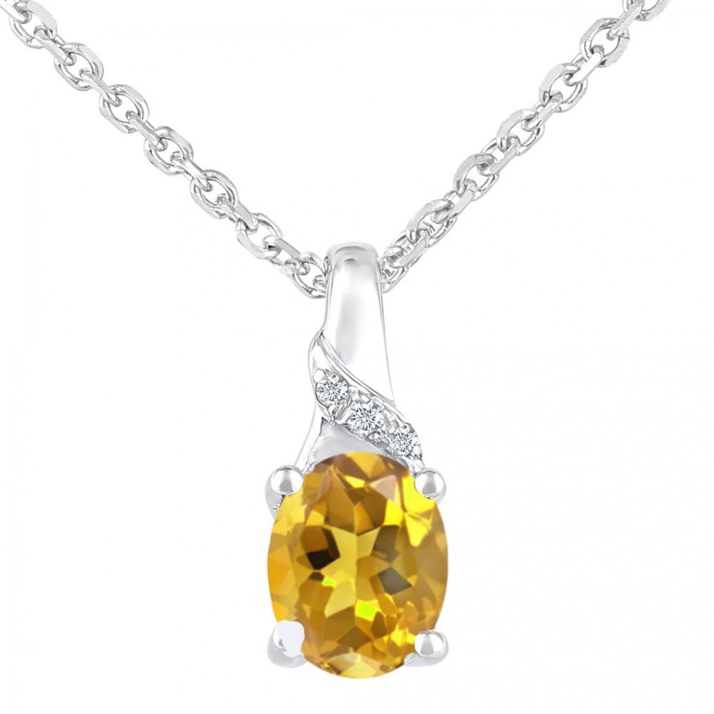 Citrine Solitaire Pendant Necklace 9ct White Gold | Prime Jewellery