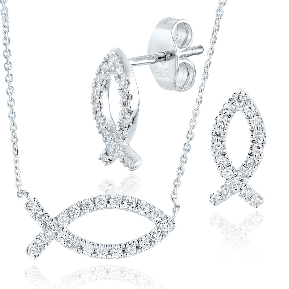 Diamond Dolphin Earrings 9ct White Gold | Prime Jewellery