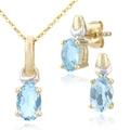 9ct Yellow Gold Oval CZ Aquamarine Solitaire Pendant Necklace and Earrings Set